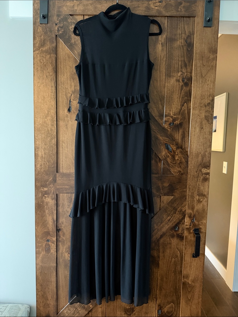 Black Sleeveless Bodycon Ruffle Maxi Dress size Large